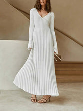 V Neck Flounce Sleeve Pit Strip Knitting Maxi Dress Newgew Dresses