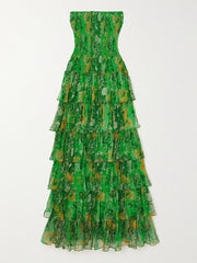 Strapless Layered Bandeau Floral Print Maxi Dress Newgew Dresses