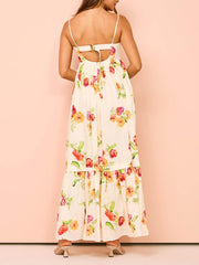Unique Floral Print Halter Backless Extra Maxi Dress Newgew Dresses