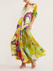 Modern Printed Satin Blouse and Skirt Set Newgew Dresses