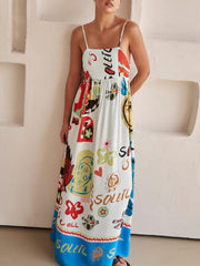 Refined Sensation Satin Unique Print Maxi Dress Newgew Dresses