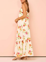 Unique Floral Print Halter Backless Extra Maxi Dress Newgew Dresses