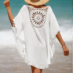 Hand Crochet Loose Fringe Sunflower Beach Blouse Cover Up Newgew Dresses