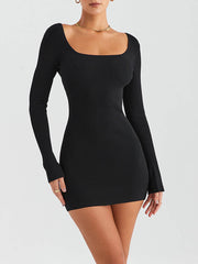 Black Ribbed Knit Mini Dress Newgew Dresses
