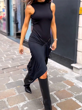 Round Neck Sleeveless Tie Solid Color Dress Newgew Dresses