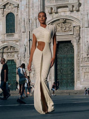 Greek Goddess Cutout Waist Modal Maxi Dress Newgew Dresses