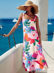 Vacation-Style French Floral Print Maxi Dress Newgew Dresses