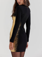 Black & Gold Foil Print Mini Dress Newgew Dresses