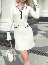 Long Sleeve Collared Knit Mini Dress Newgew Dresses
