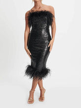 Black Sophia Bandeau Sequin Midi Dress With Feather Trim Newgew Dresses