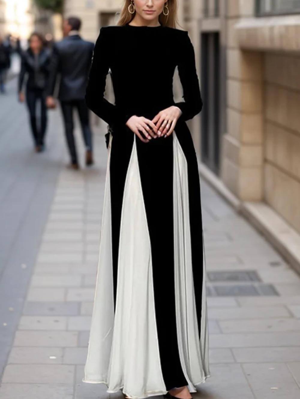 Glam Elegant Panelled Tulle Long Sleeve A-line Maxi Dress Newgew Dresses