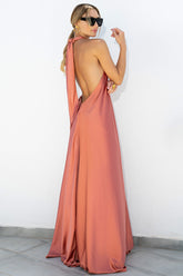 Satin Elegant Maxi long Dress: Backless Halter Neck Newgew Dresses