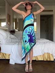 Stella Print Off-Shoulder Asymmetric Midi Dress Newgew Dresses