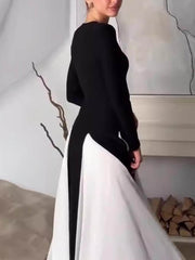 Glam Elegant Panelled Tulle Long Sleeve A-line Maxi Dress Newgew Dresses