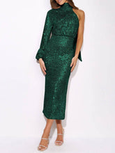 Sequins Halterneck Asymmetry Midi Dress Newgew Dresses