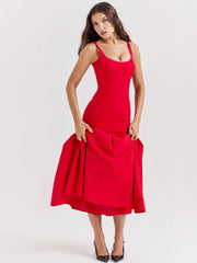 Halter Neck Midi Dress with Side Slit - Scarlet Red Newgew Dresses