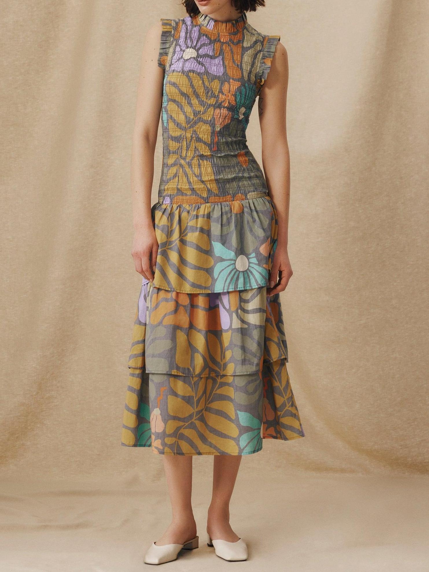 Multicolor Botanical Print Midi Dress Newgew Dresses
