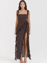 Ruffled Long Maxi Slip Dress - Coffee Newgew Dresses