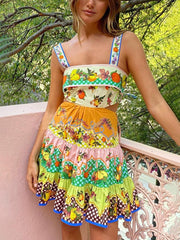 Summer MulticolorLemon Preated Hem Mini Dress Newgew Dresses