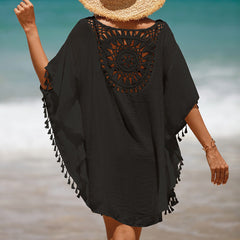 Hand Crochet Loose Fringe Sunflower Beach Blouse Cover Up Newgew Dresses