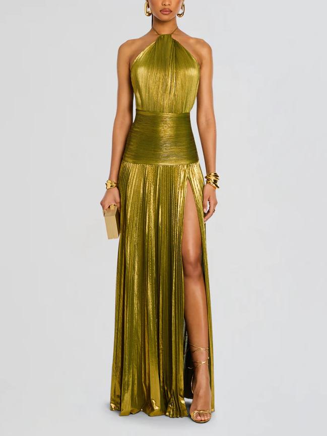 Thalia Metallic Peridot Maxi Dress Newgew Dresses