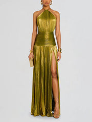 Thalia Metallic Peridot Maxi Dress Newgew Dresses