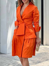 Orange Draped Cotton Wrap-Shirt Dress Newgew Dresses