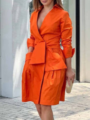 Orange Draped Cotton Wrap-Shirt Dress Newgew Dresses