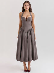 Halter Neck Midi Dress with Side Slit - Smoky Gray Newgew Dresses