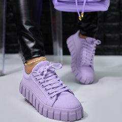 Casual Style Lace Up Ridged Trimmed Platform Sneakers - Purple NewGew