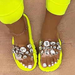 Fashion Flat-Heel Beach Shoes Rhinestone Flowers Sandals NewGew