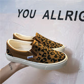 Women's Korean Style Leopard Print Dark Versatile Slip-on Canvas Shoes Newgew