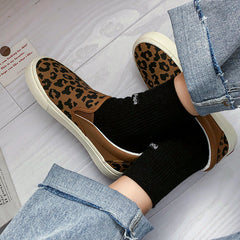Women's Korean Style Leopard Print Dark Versatile Slip-on Canvas Shoes Newgew