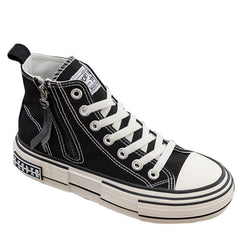 Women's Korean Style Side Zipper Black Female White Canvas Shoes Newgew