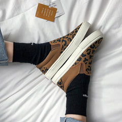 Women's Korean Style Leopard Print Dark Versatile Slip-on Canvas Shoes Newgew