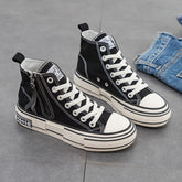 Women's Korean Style Side Zipper Black Female White Canvas Shoes Newgew