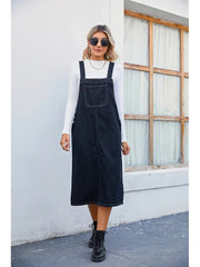 Trendy Denim Pinafore Dress Midi Skirt Newgew Dresses