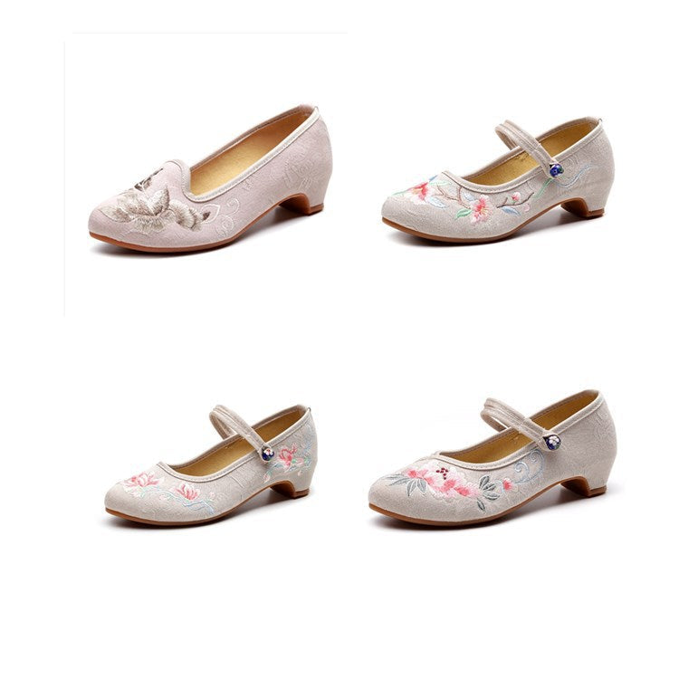 Women's Spring Ethnic Style Embroidered Height Increasing Canvas Shoes Newgew