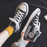 Cool Women's Stitching Front Black Flat Canvas Shoes Newgew