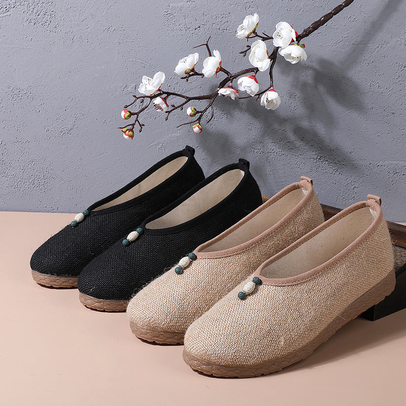 Style Embroidered Tea Clothes And Linen Canvas Shoes Newgew