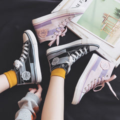 Cool Women's Stitching Front Black Flat Canvas Shoes Newgew