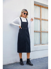 Trendy Denim Pinafore Dress Midi Skirt Newgew Dresses