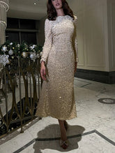 Sequin Decorated Velvet Midi Dress In Beige Newgew Dresses