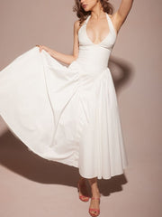 White Cotton Halter Midi Sundress Newgew Dresses