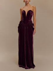 Strapless Velvet Maxi Dress - Plum Newgew Dresses