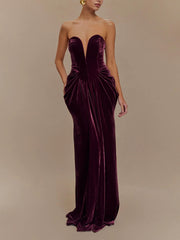 Strapless Velvet Maxi Dress - Plum Newgew Dresses