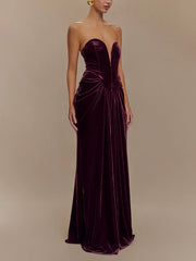 Strapless Velvet Maxi Dress - Plum Newgew Dresses