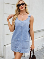 Washed Denim Suspender Dress Midi Newgew Dresses