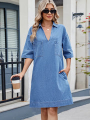 Elegant Loose-Fit V-Neck Midi Dress Newgew Dresses