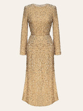 Sequin Decorated Velvet Midi Dress In Beige Newgew Dresses
